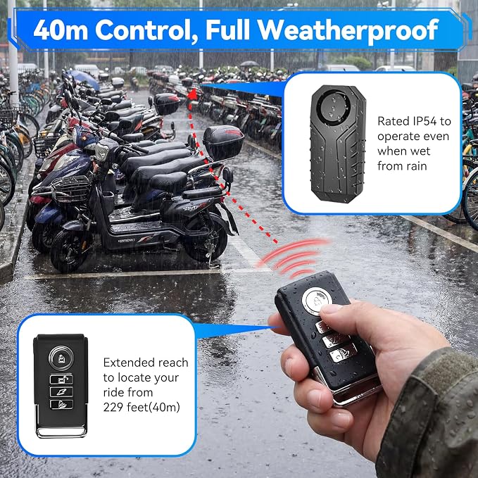 Bike U Lock with 113dB Alarm System, Heavy Duty Bike Lock with 4ft Security Cable & 17mm Shackle Bicycle Lock Mounting Bracket 3 Keys, IP65 Waterproof Anti-Theft U Lock for Electric Bikes, Scooter