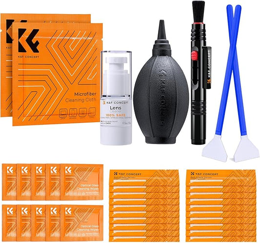 K&F Concept Camera Lens Cleaning Kit - 15ml Sensor Cleaner, Lens Pen Brush, Air Blower, Microfiber Cleaning Cloths & Full-Frame Sensors Cleaning Swabs for DSLR & Mirrorless Cameras