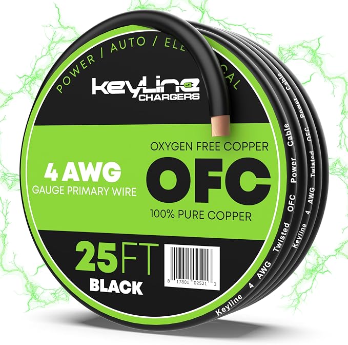 4 Gauge Wire (25ft) AWG Amp Battery Cable for Automotive Electrical Wiring - Oxygen Free Copper (OFC) Welding Cable 4GA - Car Amplifier Power & Ground Cable, Stereo Audio Speakers, RV Trailer Wiring