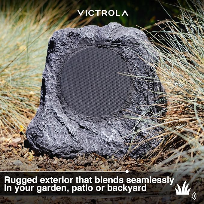 Victrola The Solar Rock Speakers Pair, 14 Hours Playtime, IPX4 Rechargeable Solar Outdoor Bluetooth Speakers for Garden, Patio, Built for All Seasons, Wireless Music Streaming, Sand