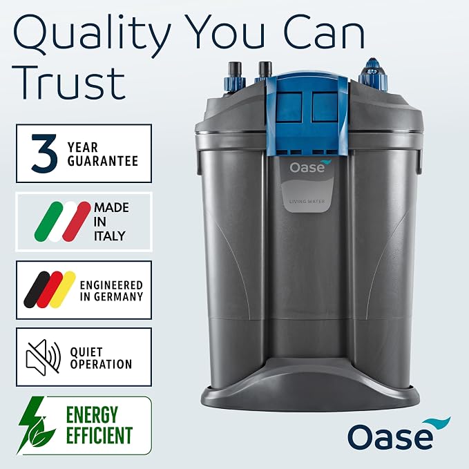 Oase FiltoSmart Thermo 300 Canister Filter for Aquariums – Quiet, Space-Saving External Multi-Stage Filter, Integrated Heater, No-Mess Maintenance, for Freshwater & Saltwater Tanks Up to 80 Gallons