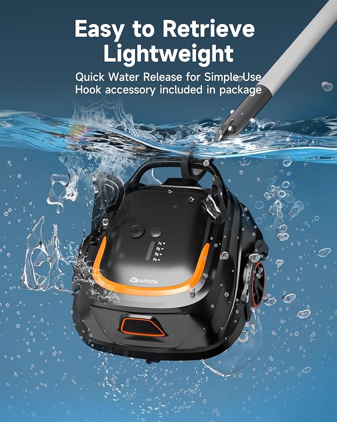 Cordless Robotic Pool Vacuum for Above Ground Pool, Automatic Pool Cleaner with Strong Suction, LED Indicator & Dual Filters, 2.5h Fast Charging, Self-Park