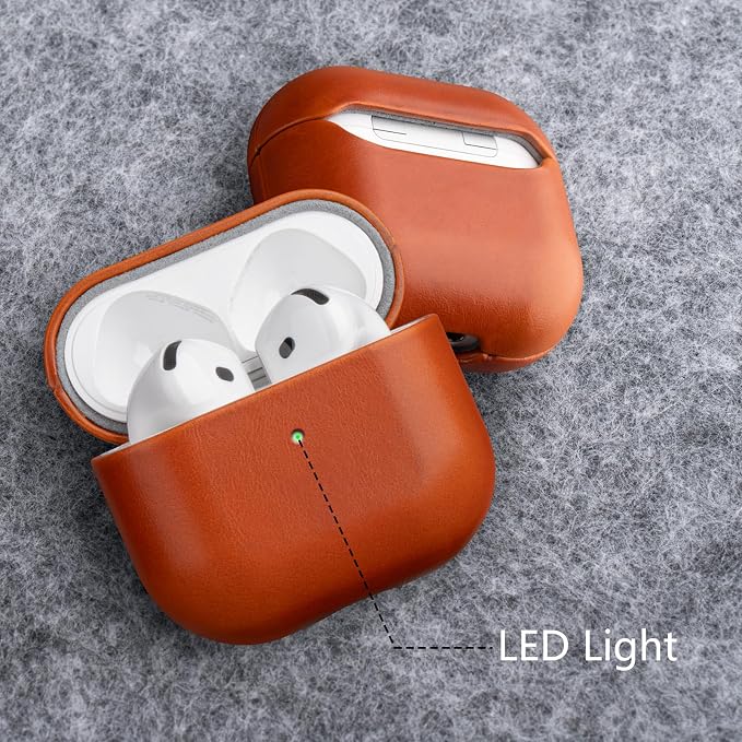 Maogoam Leather Case Compatible with AirPods 4, Premium Crystal Oil Wax Leather Case Cover for Apple Airpods 4th Generation(2024), Handcrafted, Fashional Elegant Style, Orange