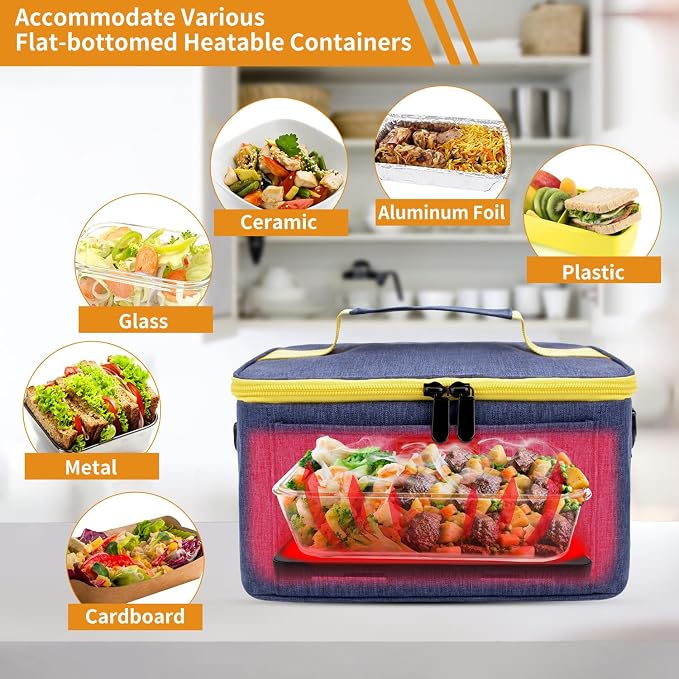 Aotto Heated Lunch Box Food Warmer - 12V/24V 2-in-1 Car Food Warmer with Vehicle Plug - Mini Portable Electric Lunch Box Heater for Men and Women - Reheat & Keep Meals Warm On the Go - Navy Blue
