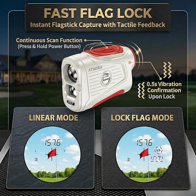 1300Yds Golf Rangefinder with Slope Switch, High-Precision Range Finder, 7X Magnification, Flag Lock & Vibration, Magnetic & USB-C Rechargeable for Golfers