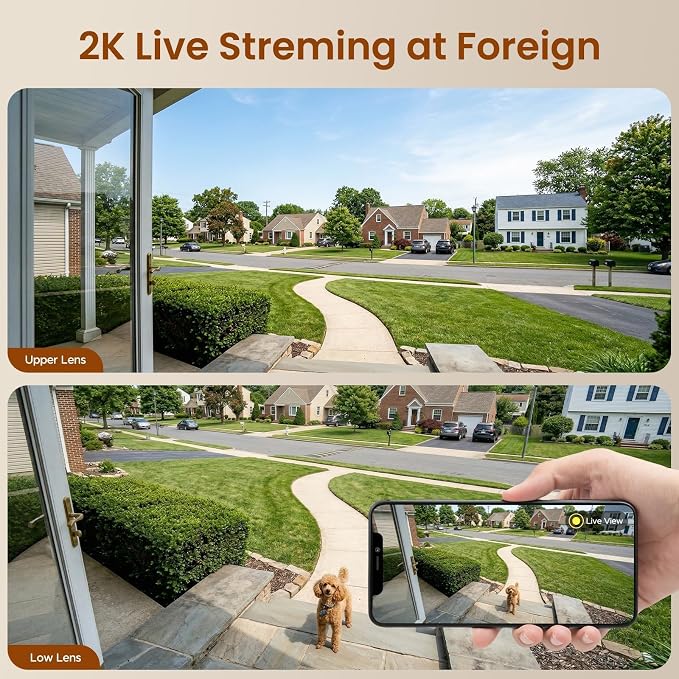4G LTE Dual Lens Cellular Security Camera, No WiFi Solar Security Cameras Wireless Outdoor with 360° PTZ Live View, 2K Color Night Vision, Auto Tracking AI Detection, Cloud Storage, Built in SIM Card