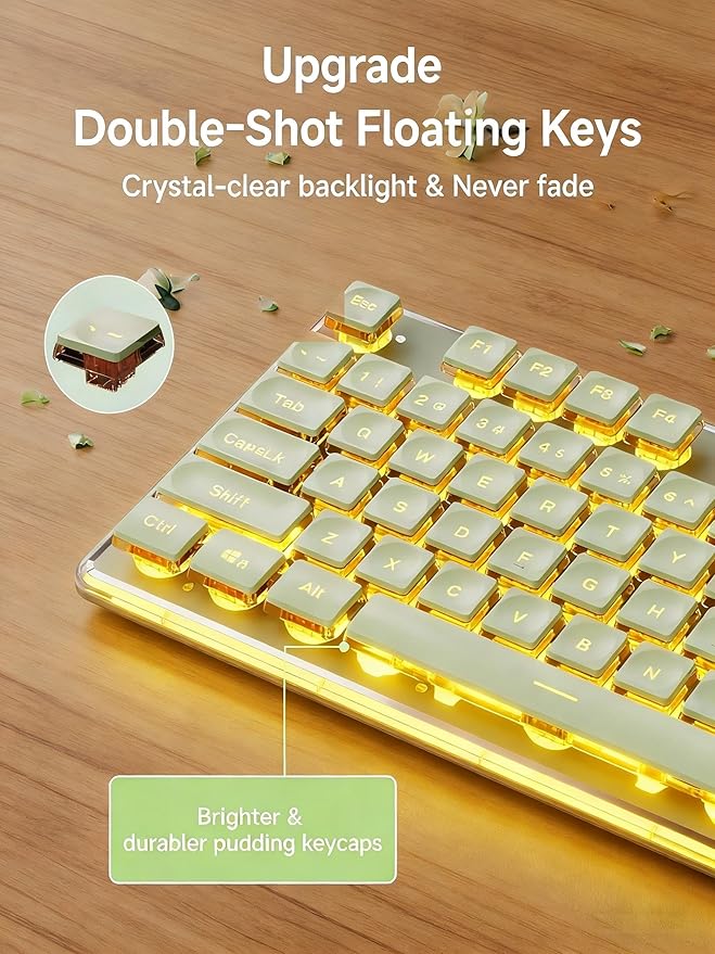 SEUNKWANG V3 Wireless Keyboard and Mouse Combo, Bluetooth/2.4G Rechargeable Light up Quiet Computer Keyboard and Mouse with White Backlit, Metal Panel Cute Keyboards-Green