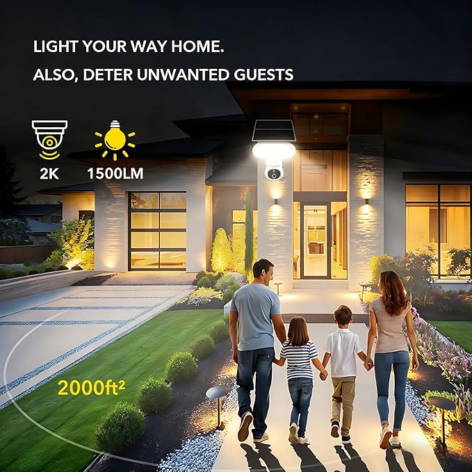 Solar Security Camera Wireless, 1500LM Floodlight & 2K PTZ | Color Night Vision, 64GB SD Included, 2.4G WiFi, Solar+Battery, AI Human Detection, 2-Way Audio, Siren Alarm, IP65 Waterproof