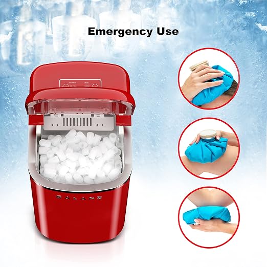 Galanz Portable Countertop Electric Ice Maker Machine, 26 lbs in 24 Hours, 9 Bullet Shaped Cubes Ready in 9 Minutes, 2 Ice Sizes, Perfect for Parties & Home Bar, 2.1 L, Retro Red