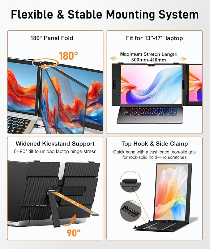 Laptop Screen Extender, Ultra-Thin 14" FHD 1080P IPS Portable Monitor for 13"-17" Laptop, 1.3lbs Lightweight Dual Monitor Extender, Plug & Play for Wins/Mac/Android/Chrome