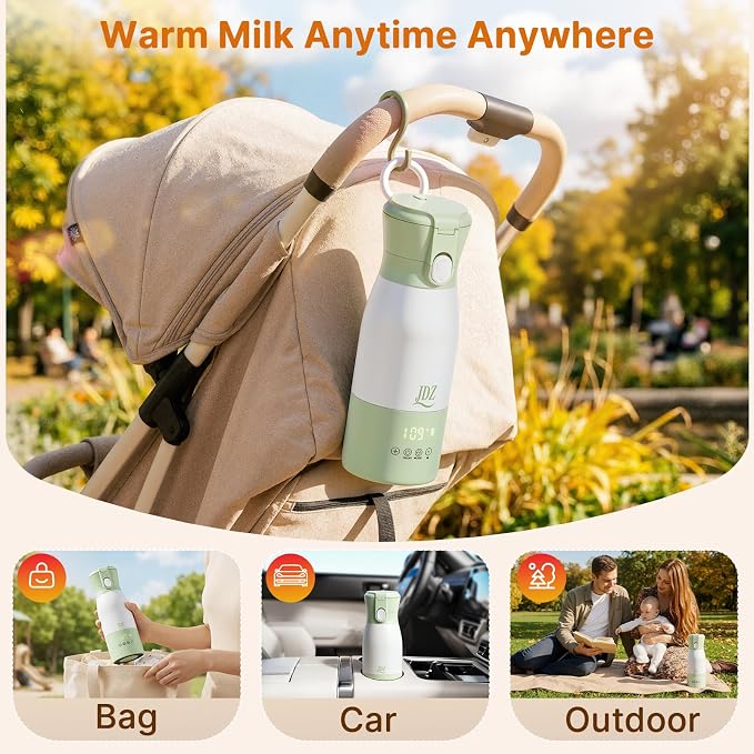 Portable Baby Bottle Warmer, 16000mAh Rechargeable Travel Milk Warmer with 7 Temp Settings, 316 Stainless Steel Fast Heating Leak-Proof Bottle Warmer for Breastmilk & Formula, Night Feeds & On the Go