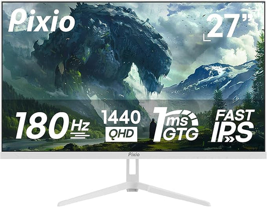 Pixio PX278 Wave White 27 inch 180Hz Refresh Rate Quad HD 1440p Resolution Fast IPS Panel 1ms GTG Response Time Built-in Speakers Gaming Monitor with AMD FreeSync