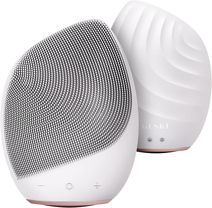 GESKE SmartAppGuided™ Sonic Facial Brush 5 in 1 | Vibrating Electric Facial Cleansing Brush | Soft Silicone Brush | Professional Facial Cleanser | Skin Cleanser & Exfoliator | Face Massager