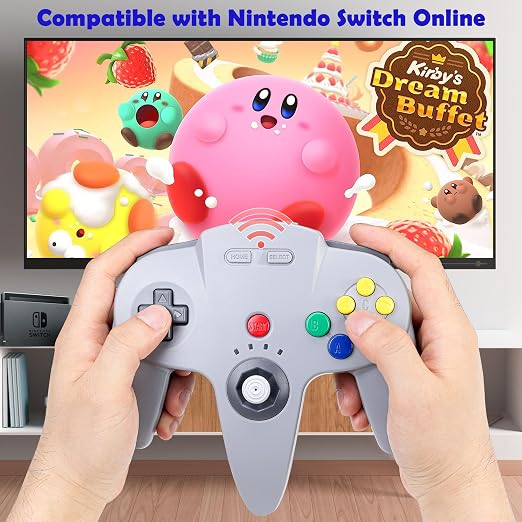 2 Pack Wireless N64 Switch Online Controller, with 2.4 GHz USB & N64 Receivers, Compatible with Windows PC macOS, N64 Console / Switch / NSO - (Rechargeable) (Plug and Play) (Built-in Rumble) (Grey)