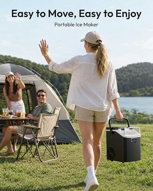 EUHOMY Nugget Ice Maker Countertop with Handle, Ready in 4 Mins, Max 40lbs/24H, Chewable Ice, Self-Cleaning, Portable Sonic Ice Maker with Basket and Scoop, for Home/Party/RV/Camping (Black)