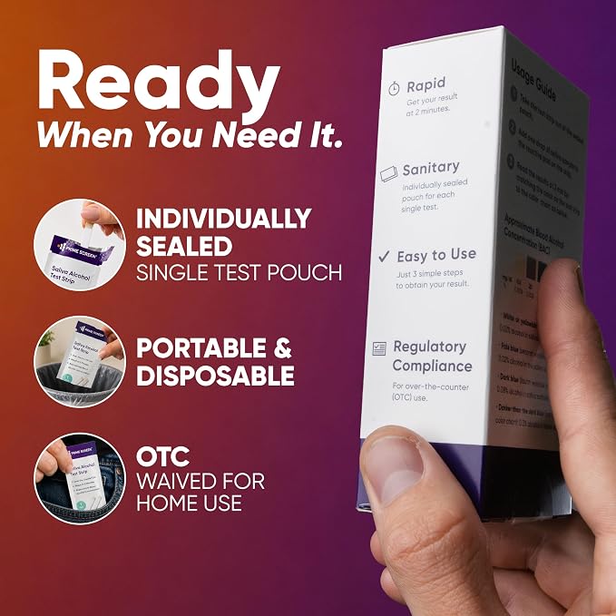 Prime Screen Saliva Alcohol Test Strip, High Accurate Home Test, Result in 2 Minutes - 25 Tests