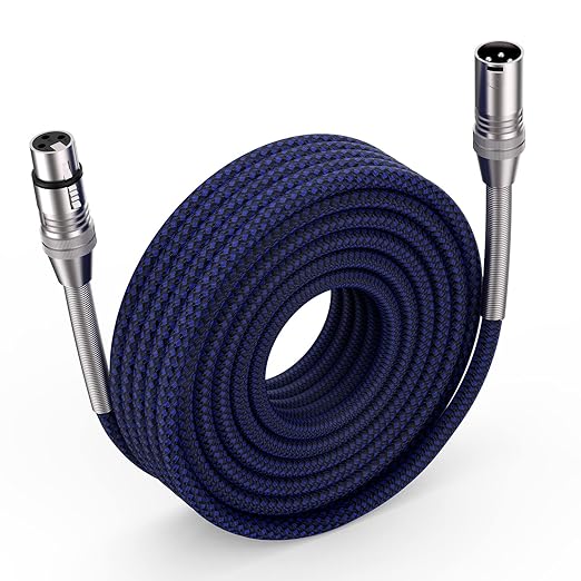 XLR Cable 50ft, Multi-Color Heavy Duty Nylon Braided XLR Male to Female, Microphone Cable 3 Pin Balanced XLR Cable Compatible with Speakers, Microphones, Stage Lighting and More - Blue