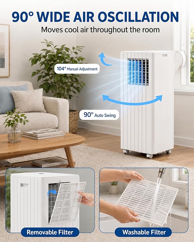 Portable Air Conditioners 8000 BTU Portable AC Unit, 3-in-1 Cooling Dehumidifier Fan, Remote Control, Sleep Mode, 24H Timer for Bedroom Dorm Office Up to 350 Sq Ft White