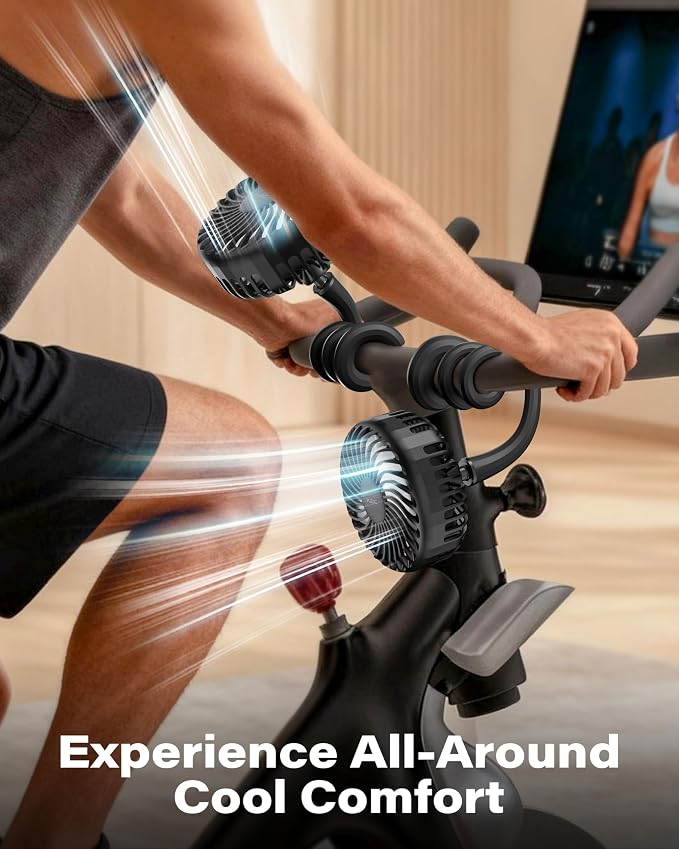 A2C Rechargeable Treadmill Fan for Peloton Bike & Exercise Bike [4000mAh], Portable Fan with 16.5" Long Bendable Arm, 3 Speed, 360° Rotation, Accessories for Peloton Fit Bike, Bike+ or Tread [2-Pack]