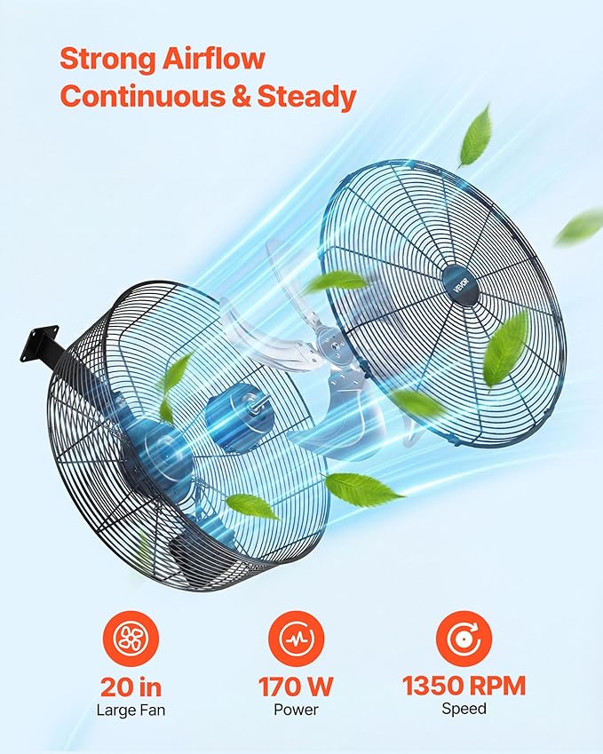 VEVOR Greenhouse Air Circulation Fan, 5800 CFM Powerful Air Circulator Electric Fan, 10 Speeds, 3 Switchable Modes, LCD Control, Ceiling Wall Mount, Fast Ventilation for Greenhouse, Patio, Garage