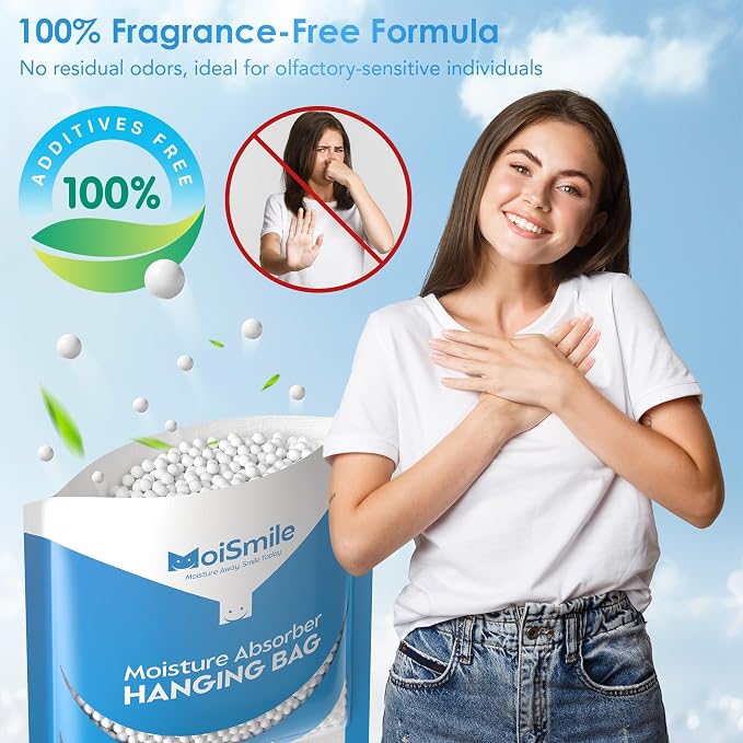Moisture Absorbers 10 Pack, Fragrance Free Hanging Closet Dehumidifier Bags, Humidity Packs Odor Eliminator for Closet, Bathroom, Bedroom, Basement, Car, 9.8 OZ