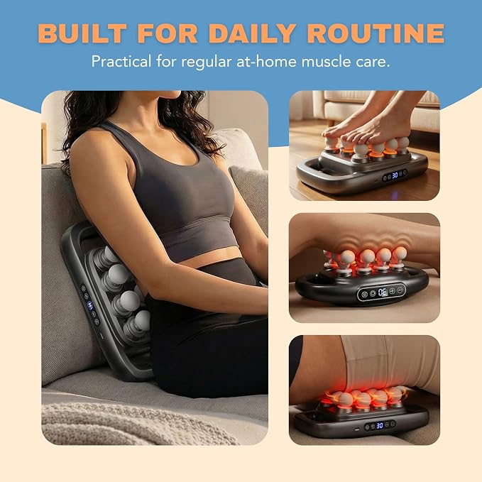 KS SHOP® 16 Head Back Massager Deep Tissue | 9 Modes & 9 Levels (81 Combinations) | 35mm Amplitude 50KG Thrust | Quiet 45dB | Type-C Rechargeable Body Massage Gun for Full Body Relief