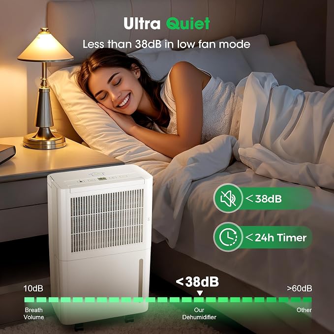 2,500 Sq.Ft Dehumidifier for Basement with Drain Hose, 30 Pint Dehumidifiers for Home with 3 Modes, Smart Humidity Control & Display, 24HR Timer, Auto Defrost for Large Room, Bathroom,Bedroom