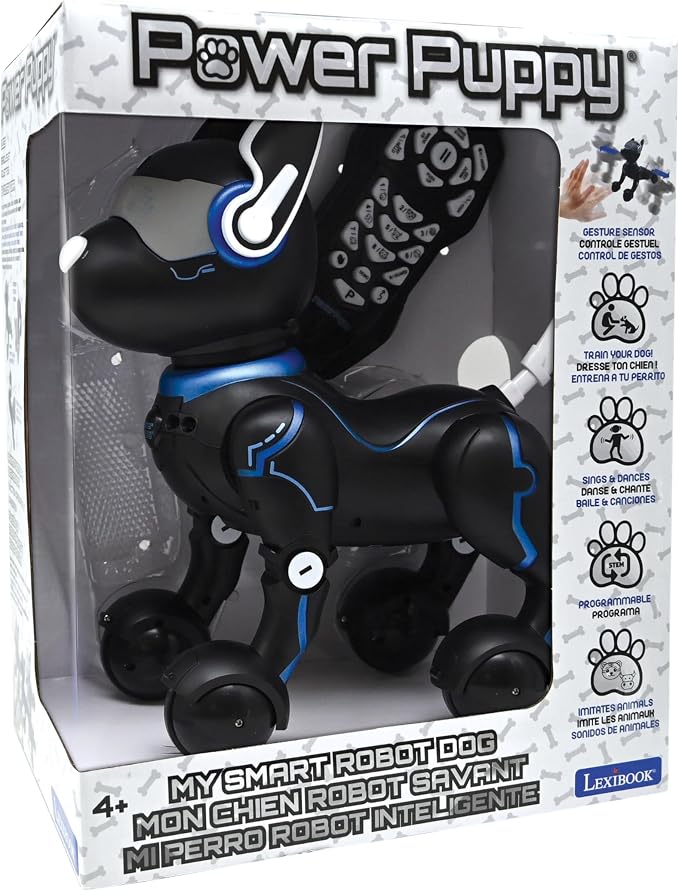 LEXiBOOK Power Puppy - My Smart Robot Dog - Programmable Robot with Remote Control, Training Function, Dances, Sings, Light Effects, Rechargeable Battery, Children's Toy - DOG01BK