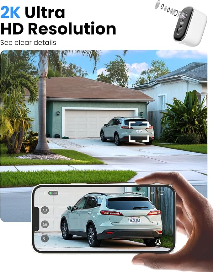 MISECU 2K Solar Camera Outdoor Wireless, WiFi Cameras for Home Security with Solar Panel, Spotlight Color Night Vision, AI Motion Detection, Siren Alarm, 2-Way Talk, IP66, Cloud/SD Storage 2 Pack