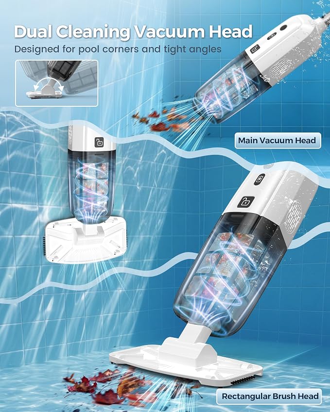 2026 Upgrade Cordless Handheld Pool Vacuum,Pool Vacuum for Above and Inground Pool,Rechargeable Pool Cleaner with Extention Pole,Up to 70-Min Runtime,Ideal for Leaves,Debris,Spas,Hot Tubs,Sky White