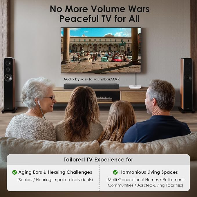 SIMOLIO Wireless Headphones for TV Watching w/Clarified Dialog, 164FT Range TV Headset for Seniors w/Balance Control & Enhanced Voice & Transmitter/Charging Dock, Gifts for Elderly, No Audio Delay