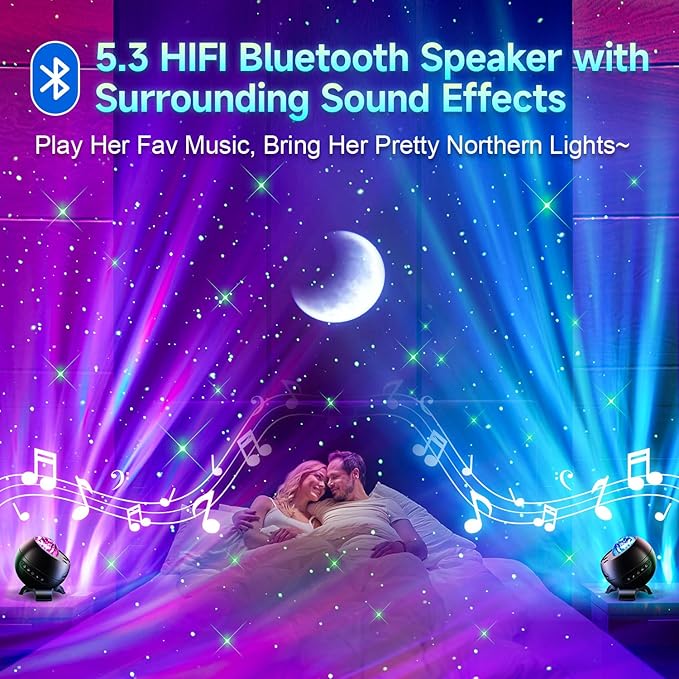 Sound Machine White Noise Machine for Sleeping, 15 Soothing Sounds & Bluetooth Speaker Aurora Light Projector, 15Colors White Noise Sound Machine Sensory Lights for Autism & Fidgets for Adult & Teen