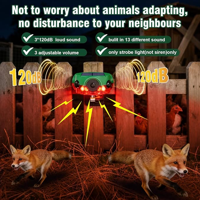 ChunHee Outdoor Motion Sensor Alarm, Barking Dog Alarm with 360° Detection, Supports Voice Recording, Adjustable Volume, 120dB Motion Activated Alarm for Home, Garden, Yard, Farm – 1 Pack