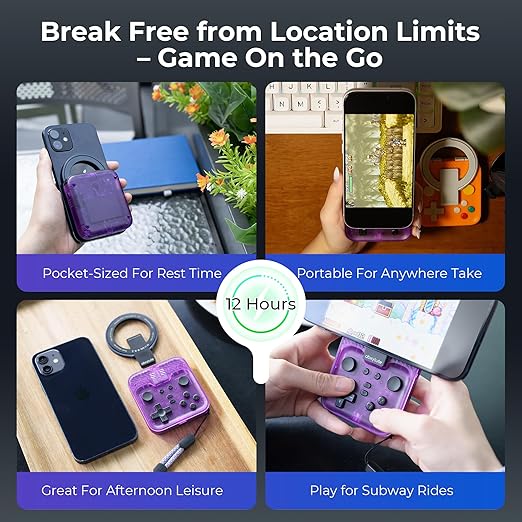 abxylute M4 Snap-On Mobile Gaming Controller for Android & iPhone, Switch 1&2, Portable Bluetooth Mini Controller, Pocket-Sized Retro Emulator Gamepad w/Stand, Dual Joystick Turbo Pro Gaming, Magnetic (Purple)
