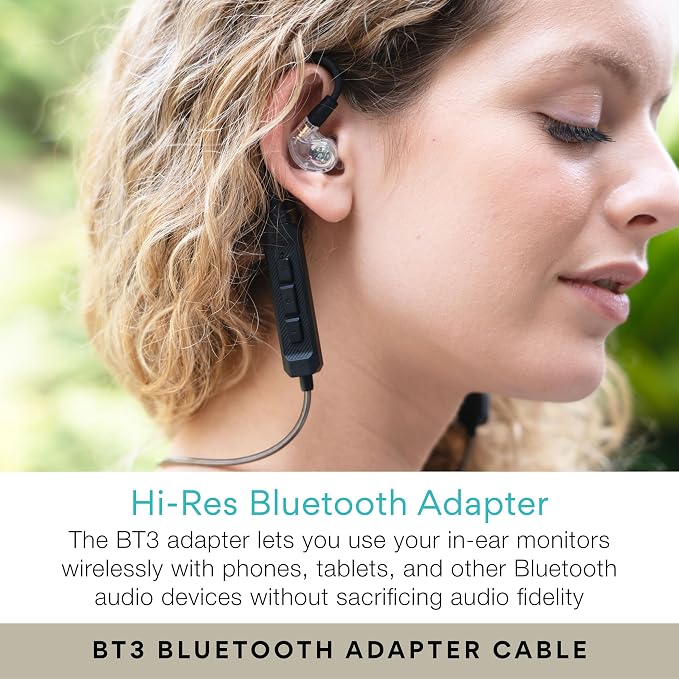 MEE audio M6 PRO Musicians' In-Ear Monitors Wired + Wireless Combo Pack: Includes IEMs, 2 Audio Cables and BT3 Hi-Res Bluetooth Audio Adapter w/aptX, LDAC, Auracast Support, & Built-In Headset (Clear)