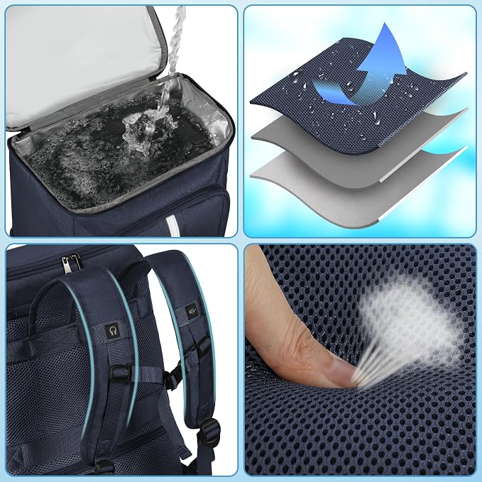 Cooler Backpack for Women Men,Insulated Backpack Cooler Leakproof Double Deck Work Lunchboxes Cooler Bag,Hot and Cold Thermal Backpack with Reflective Stripes