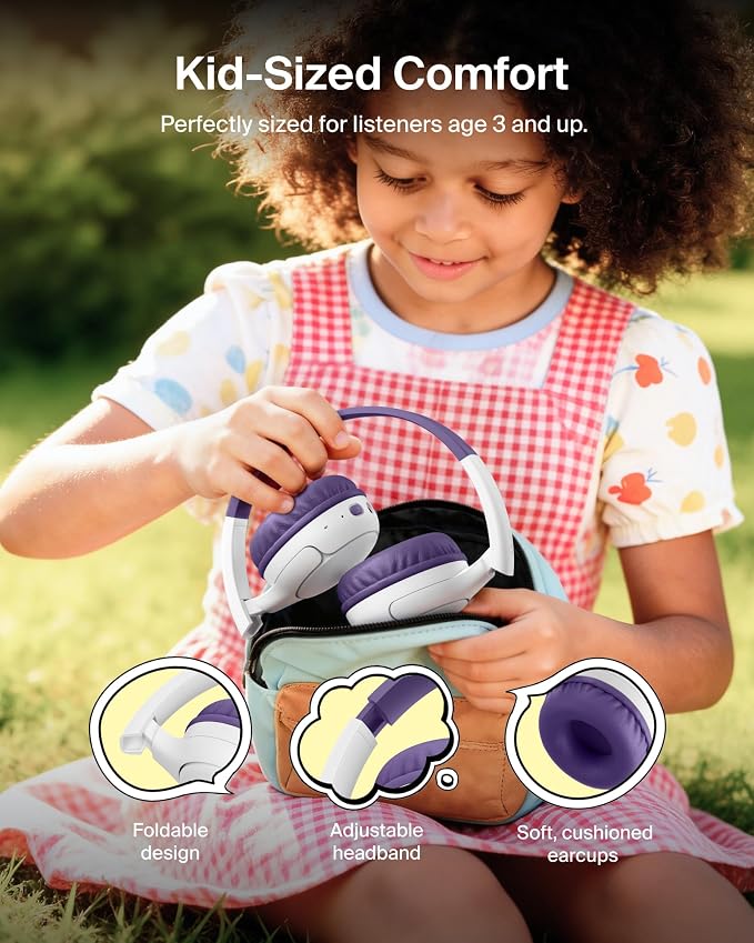 Belkin SoundForm Mini 2 Wireless Kids Bluetooth Headphones - On-Ear Earphones w/ 55H Battery Life, 85dB Safe Volume Limit, Built-in Microphone - Toddler Headphones for iPad, Tablet, School, Travel