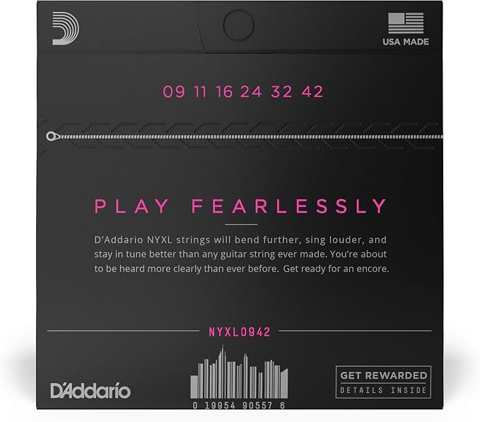 D'Addario Electric Guitar Strings, NYXL Nickel Plated, NYXL0942, Super Light Gauge 09-42, 6-String Set, Pack of 1