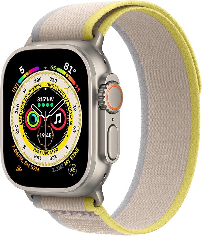 Apple Watch Band - Trail Loop (49mm) - Yellow/Beige with Rugged Titanium Finish - M/L