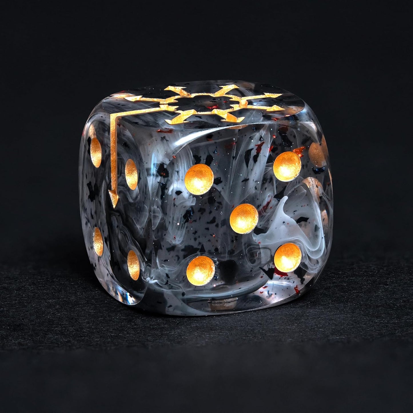 Chaos D6 Dice Set – 10 x 16mm Resin Dice with Chaos Star | Red Foil, Black Swirls & Ancient Symbol | Grimdark Dice for Wargames & TTRPGs