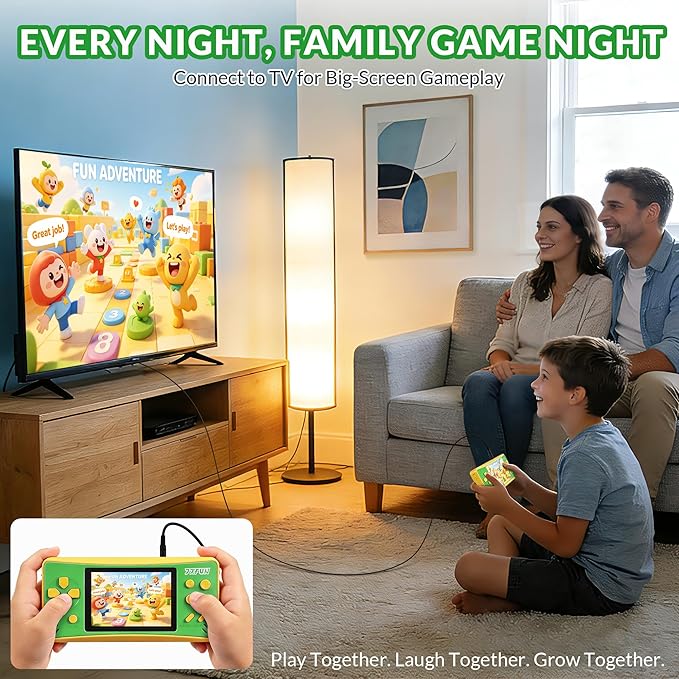 Handheld Game for Kids,Preloaded 168 Retro Video Games, Portable Gaming Player with 3.2" HD Screen, Mini Arcade Electronic Toy with Rechargeable Battery,Travel Toy Gifts for Boys Girls(Green)