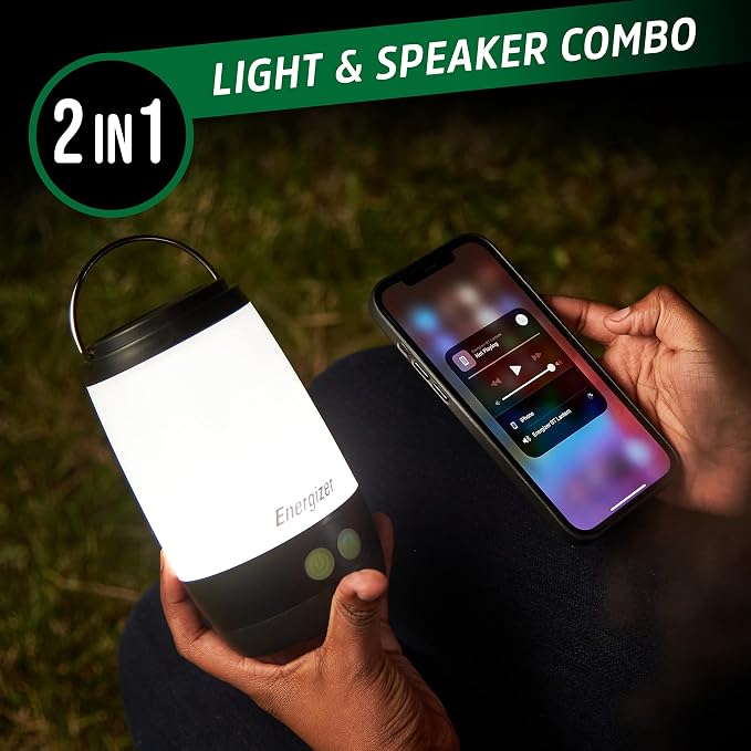 ENERGIZER Lantern + Bluetooth Speaker, Ultra Bright with Powerful Sound, IPX4 Water Resistant Rechargeable LED Lantern (USB Cable Included)
