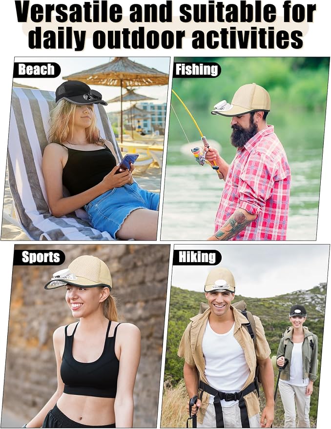 Yaomiao 2 Pcs Solar Baseball Cap with Fan Unisex Sun Protection USB Charging Fan Mesh Hat for Summer Outdoor