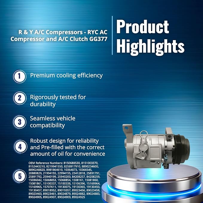 RYC Automotive Air Conditioning Compressor GG377 (2 Mounting Holes)