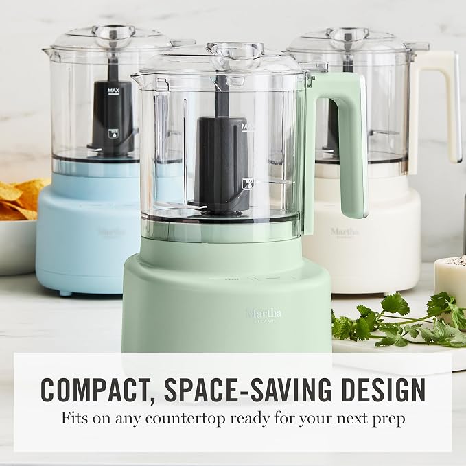 Martha Stewart 3 Cup Electric Food Chopper, Vegetable & Herb Mini Food Processor, 24oz BPA-Free Bowl, Stainless Steel Blades, Pour Spout, Dicing, Mincing, Chop & Puree, Dishwasher Safe, Indigo Blue