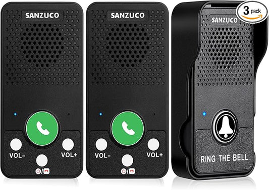 Doorbells, Waterproof Wireless Doorbell Hands Free, 1000ft Range Door Bell Intercom Supports Two Way Communication with 4 Chimes 8 Volume Levels (2 Receivers &1 Transmitter Black)