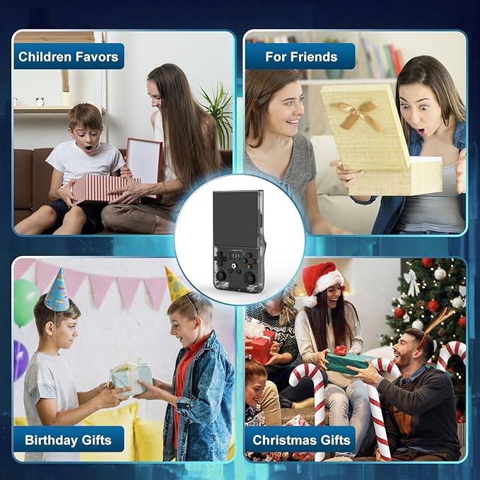 FHYRGF[40250 in 1] R36 MAX Handheld Game Console 4.0 inch IPS Screen Mini Retro Console 4000mAh Portable Pocket Arcade 45+ Mainstream Emulator 256g TF Card Transparent.(Grey)