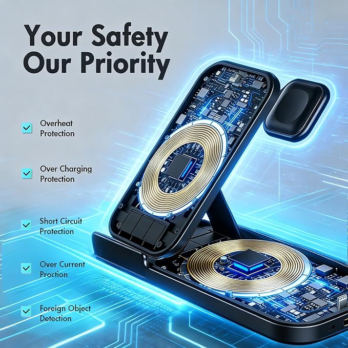 5 in 1 Wireless Charging Station for Multiple Devices, Premium Fast Charging Stand for Apple Samsung Android, Dual Phone Dock with USB Port for Desk Nightstand