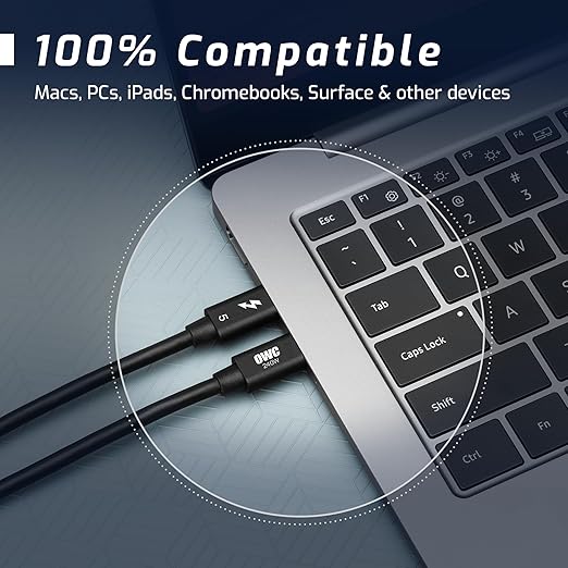 OWC 0.8M Thunderbolt 5 (USB-C) Cable,up to 80Gb/s of bi-Directional Data Speed, up to 120Gb/s for Higher Display Bandwidth, 240W