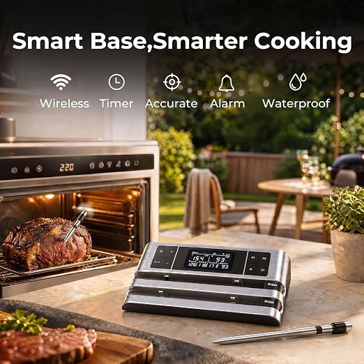 Wireless Smart Meat Thermometer, Dual-Sensor Probe, 500FT Remote, Dedicated App, Real-Time Temp for Oven/Grill - Rechargeable, Precise for Steak